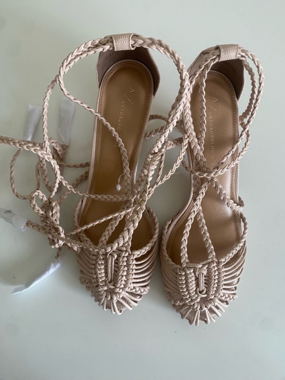 Anthropologie Braided Lace-Up Ankle Sandals in Light Pink 9.5